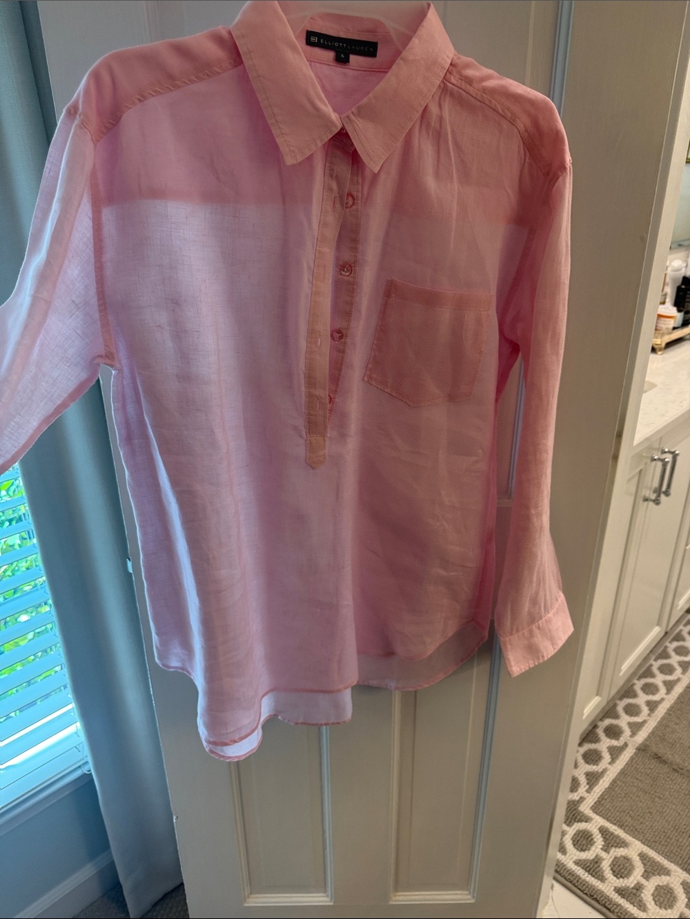 Elliott Lauren Light Pink Long-Sleeve Button-placket SummerBlouse